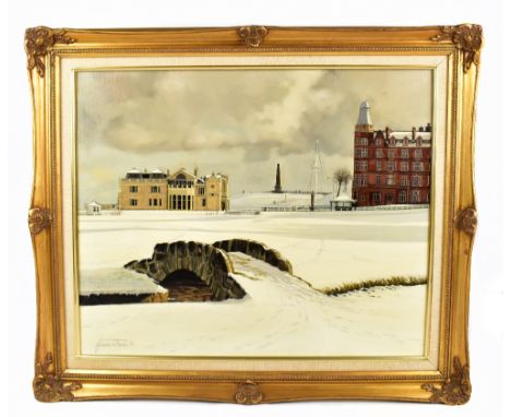 GRAEME W BAXTER (born 1958); oil on canvas, 'St Andrews in Snow', signed and dated '90, 50 x 60cm, framed. (D)Additional Info