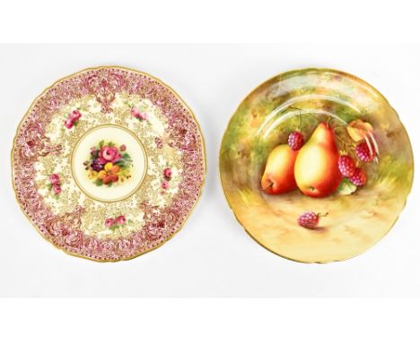 E TOWNSEND FOR ROYAL WORCESTER; a hand painted dish, decorated with fruit, signed, puce factory mark to base, diameter 15.5cm