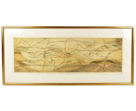 MANCHESTER SHIP CANAL INTEREST; a hand coloured print, 'Matching the course of the proposed Manchester Ship Canal', 26 x 78cm