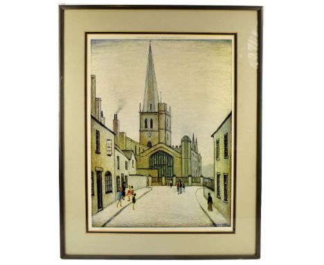 LAURENCE STEPHEN LOWRY RBA RA (1887-1976); a pencil signed limited edition print, 'Burford Church', published by Grove Galler