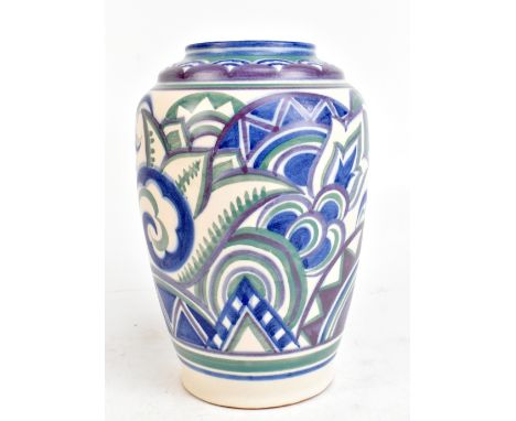 POOLE POTTERY; an Art Deco hand painted vase decorated in the 966 shape, pattern CT, height 25.5cm.&nbsp;Additional Informati