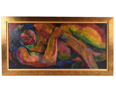COLIN MOSS (1914-2005); oil on canvas, 'Reclining Nude', signed, titled, signed and dated 1982 verso, 50 x 101.5cm, framed.Pr