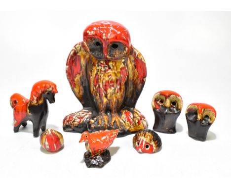 ERIC LEAPER; seven ceramic animals to include a large owl, height 26cm, horse, height 14cm, etc. (D)Additional InformationCra