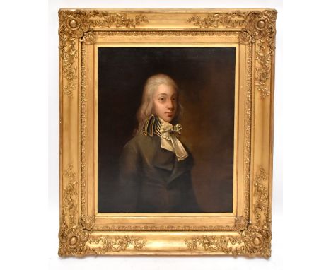 19TH CENTURY SCHOOL; oil on canvas, portrait of a gentleman, apparently unsigned, bears J.C. Webber &amp; Sons Ltd label vers