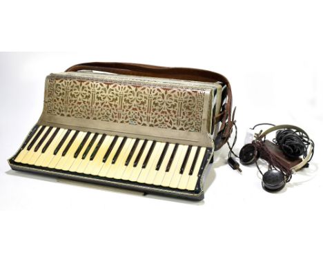 A cased Scandalli Camerano Italia accordion with 'jewelled' and fretwork detail, also a boxed Hohner Chromonica chromatic har