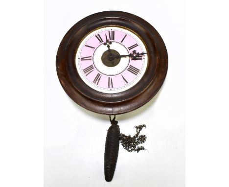 An early 20th century GPO wall clock, the circular pink and enamelled dial set with Roman numerals, diameter 29cm, with one p