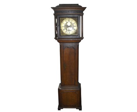 SUTTON OF STAFFORD; a late 18th century oak cased longcase clock, the brass dial with applied chapter ring bearing Arabic and