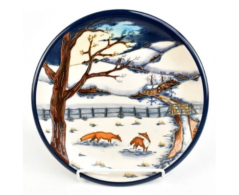 ANJI DAVENPORT FOR MOORCROFT; a circular plate decorated in the 'Woodside Farm' pattern, impressed marks to base, diameter 26