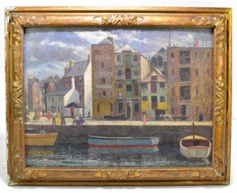 FRANK RUNACRES (1904-1974); oil on board, a harbour scene, signed and dated 1955 lower left, 45 x 60cm, framed. (D)Additional