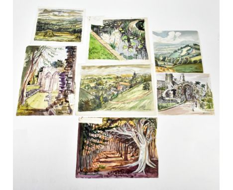 EDWARD MORGAN; eight assorted unframed watercolours to include 'Baggeridge Woods', each signed, largest approx 27.5 x 41cm. (