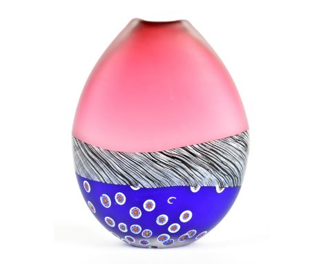 PAUL BARCROFT &amp; ANTHONY WASSELL; a contemporary art glass vase of ovoid form, with millefiori style canes to the lower se