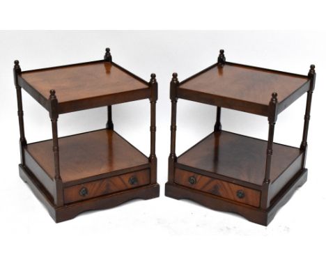 A pair of mahogany veneered lamp tables with single base drawers, height 56cm, width 45cm, depth 45.5 (2).Additional Informat