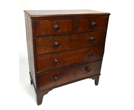 A 19th&nbsp;century&nbsp;oak&nbsp;chest of two short over three long drawers, raised on bracket feet, length 93cm, depth 45.5