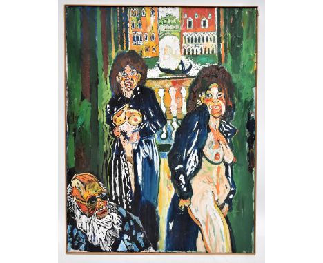 JOHN RANDALL BRATBY RA (1928-1992); large oil on canvas, 'Self Portrait with Patti in Venice', signed, 122 x 91cm, framed. (D