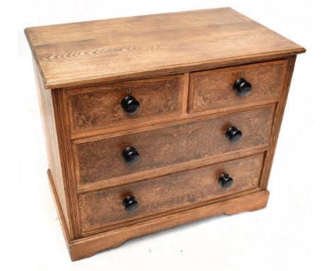 A 19th century ash and pollard oak chest of two short over two long drawers, height 77.5cm, width 91.5cm, depth 53.5cm.Additi