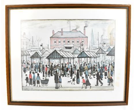 LAURENCE STEPHEN LOWRY RBA RA (1887-1976); a pencil signed print, ‘Market Scene (Northern Town)’, signed lower right, 59.5 x 