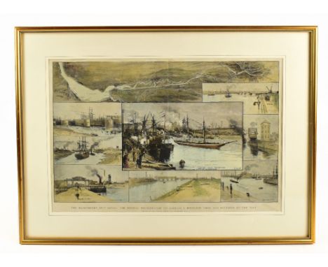 MANCHESTER SHIP CANAL INTEREST AFTER CHARLES J. STANILAND; a hand coloured print, 'The Manchester Ship Canal; the formal inau