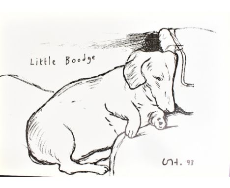 AFTER DAVID HOCKNEY; lithograph on card, ‘Little Boodge’ (1993), small poster depicting the artist’s dog, with printed initia