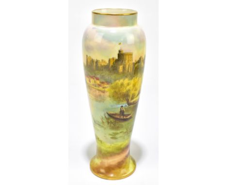 HARRY AYRTON FOR&nbsp;ROYAL WORCESTER; a hand painted vase, 'Windsor Castle', signed to rim, puce factory marks and numbered 