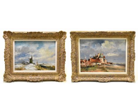 IVAN TAYLOR (born 1946); two oils on board, 'Drainage Mill Near Runham Norfolk' and 'Aldebergh Suffolk', both signed lower le