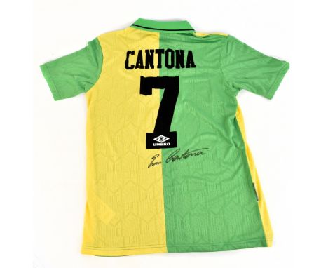 ERIC CANTONA; a Manchester United Umbro Newton Heath retro remake shirt, signed to reverse with 'Cantona 7' printing, no stat