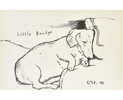 AFTER DAVID HOCKNEY (British, born 1937) lithograph on card, ‘Little Boodge’ (1993), small poster depicting the artist’s dog,