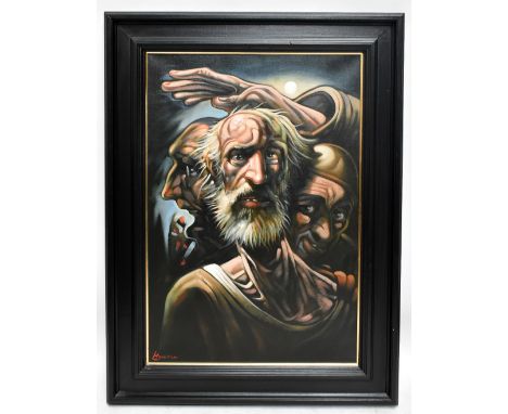 PETER HOWSON OBE (Scottish, born 1958); large oil on canvas, 'Merlinus Ambrosius', signed, inscribed verso, 92 x 61cm, framed