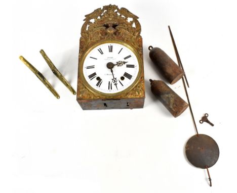 SAUROU OF MONTAUBAN; a late 19th/early 20th century French gilt metal Rococo-style eight day wall clock with decoration featu