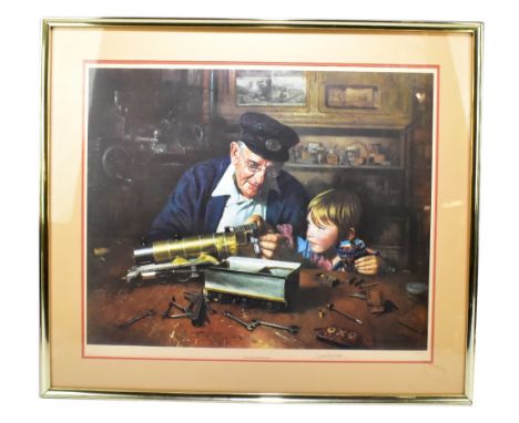 DAVID SHEPHERD (1931-2017); a signed limited edition print "Grandpa's Workshop", number 513/850, 53 x 65cm, framed and glazed