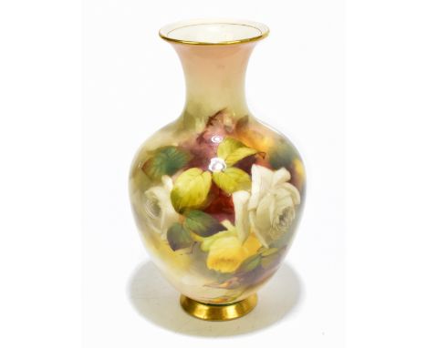 REGINALD AUSTIN FOR ROYAL WORCESTER; a hand painted vase decorated with roses, green marks to base, height 19cm.Additional In