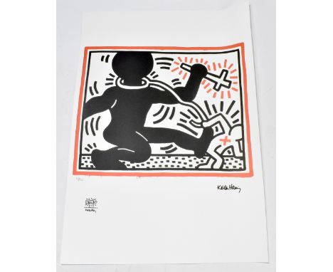 AFTER KEITH HARING (1958-1990); limited edition lithograph print, 'Untitled' with 'Keith Haring' watermark and stamp, 52/150,