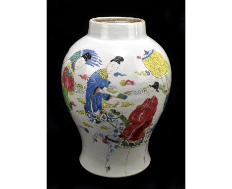 A large decorative Chinese baluster vase decorated with figures in a landscape, unmarked, height 37cm (af).Additional Informa