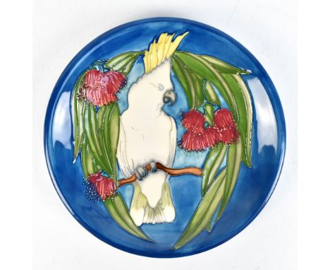 RACHEL BISHOP FOR MOORCROFT; a limited edition plate decorated in the 'Sulphur Crested Cockatoo' pattern, numbered 348/350 ve
