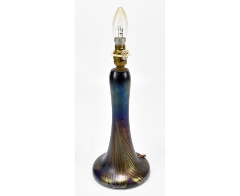 JOHN DITCHFIELD; a contemporary iridescent glass table lamp base, height 28cm excluding fitting.Additional InformationTiny ni