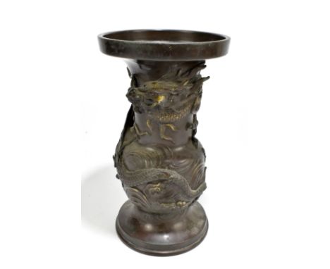 A Japanese Meiji period bronze vase decorated with a dragon, incised mark to base, height 36.5cm.Additional InformationSome s