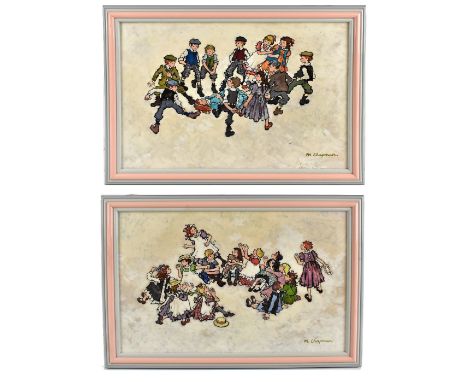 MARGARET CHAPMAN (1940-2000); a pair of oils on board, children playing, both signed, 30 x 44cm, framed. (D)Additional Inform
