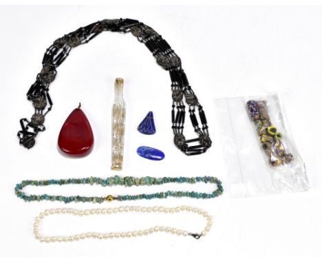 A group of Venetian Murano coloured glass trade beads including millefiori-type examples and further mixed jewellery includin
