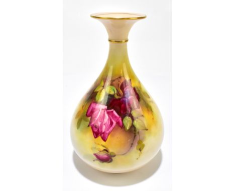 W H AUSTIN FOR&nbsp;ROYAL WORCESTER; a hand painted vase of baluster form with flared neck, painted with roses, signed to bod