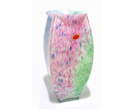 MURANO; a large Lavorazione Murano glass vase with internal multicoloured mottled decoration, complete with original label to