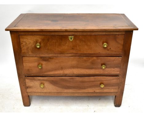 A 19th&nbsp;century French walnut three drawer commode with rectangular top on simple shaped supports, width 103cm.Additional