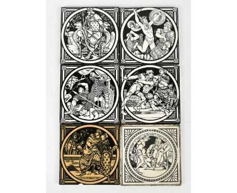 MINTONS; six ceramic tiles, printed with various scenes to include King Henry IV by Moyr Smith (6).&nbsp;Additional Informati