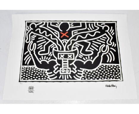 AFTER KEITH HARING (1958-1990); limited edition lithograph print, 'Untitled' with 'Keith Haring' watermark and stamp, 79/150,