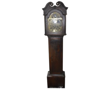 A late 18th century mahogany cased longcase clock, the brass dial indistinctly signed, with applied chapter ring bearing Arab