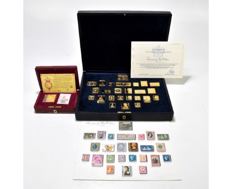 HALLMARK REPLICAS LTD; a cased limited edition set of gold plated sterling silver 'stamps', with certificate of authenticity 