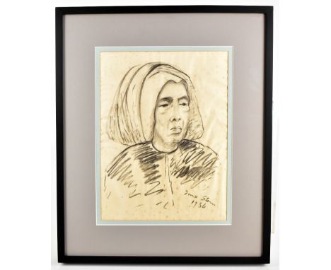 IN THE MANNER OF IRMA STERN (South African 1894-1966); charcoal study, portrait of a woman, bearing signature and date 1956, 