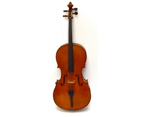 WOLFF BROS; a German violoncello, Stradivarius copy with interior label 'Original copy by Wolff Bros', the two-piece back len