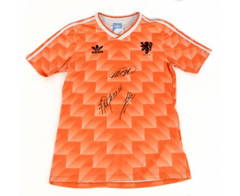 NETHERLANDS; an Adidas retro remake 1988 European Championships home shirt with printed crest, signed by Van Basten, Gullit a