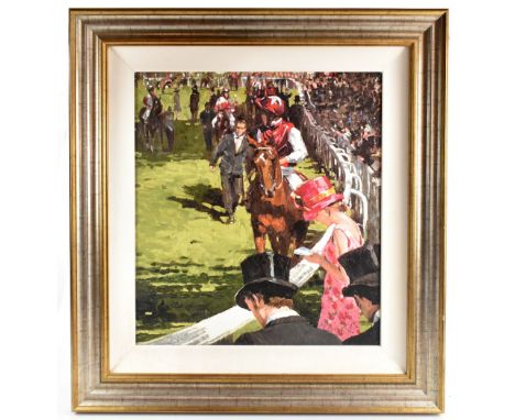 SHERREE VALENTINE DAINES (born 1959); hand enhanced canvas, 'The Parade Ring', signed and numbered 98/195 lower right, 64 x 5