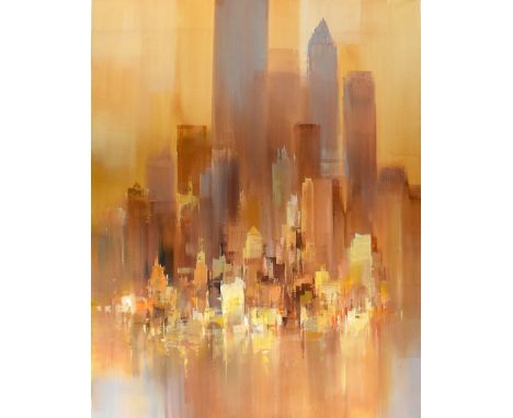 WILFRED LANG (born 1954); oil on canvas, cityscape, signed lower left, approx 130.5 x 100.5cm (rolled). (D)Additional Informa