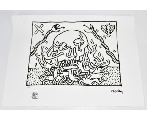 AFTER KEITH HARING (1958-1990); limited edition lithograph print, 'Untitled' with 'Keith Haring' watermark and stamp, 60/150,